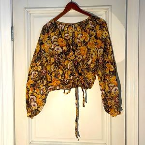 Free people crop long sleeve flower shirt